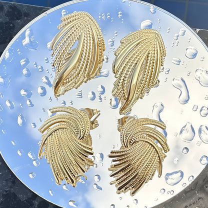 18K gold plated Stainless steel  Leafs earrings, Intensity