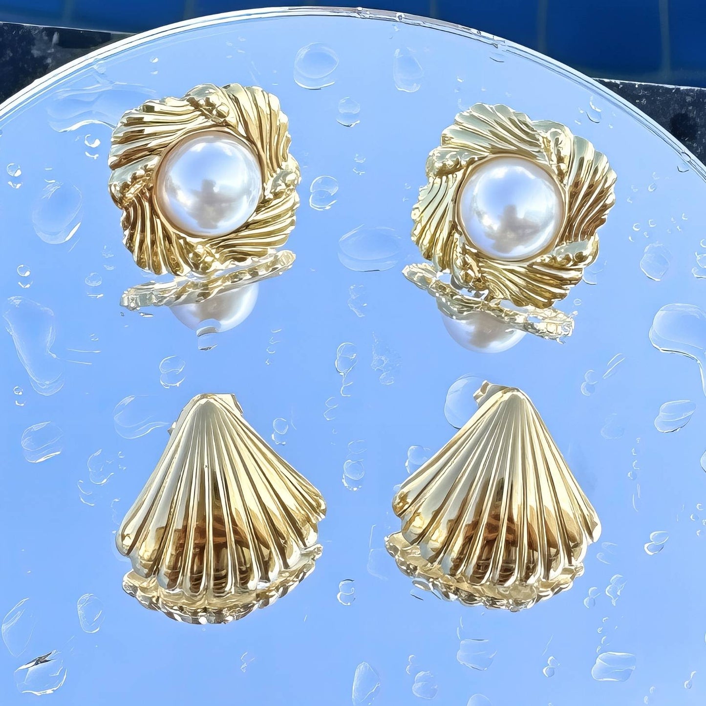 18K gold plated Stainless steel  Seashells earrings, Intensity