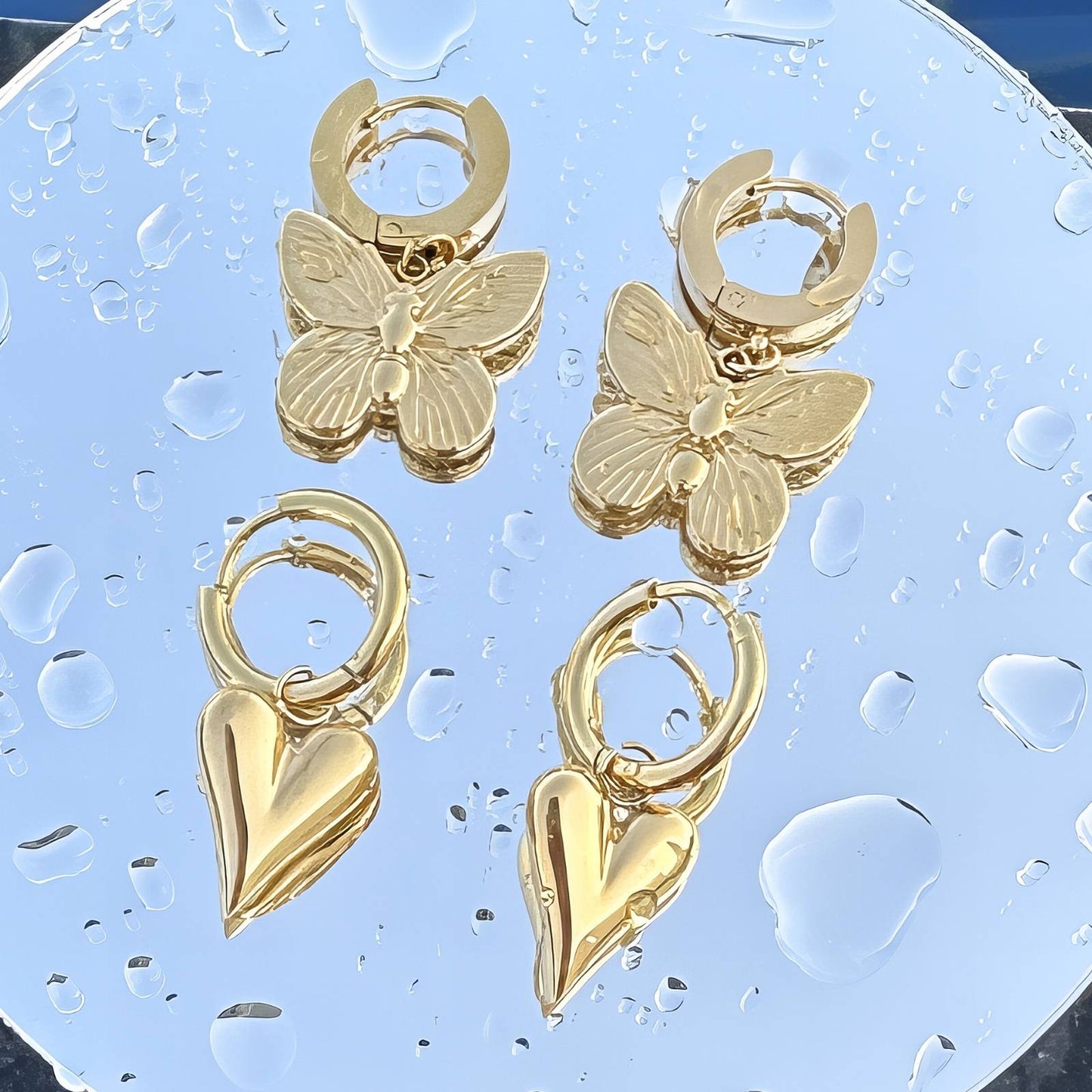 18K gold plated Stainless steel  Hearts earrings, Intensity