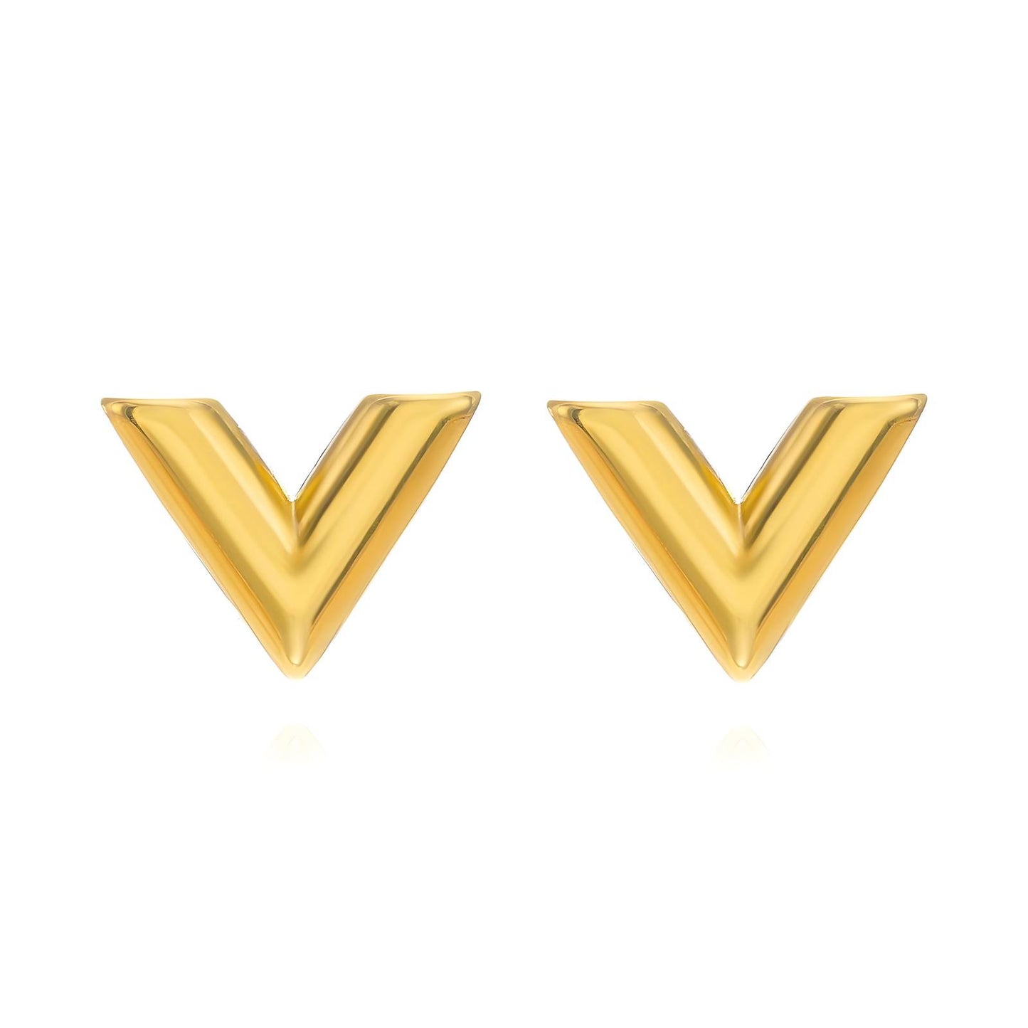 18K gold plated Stainless steel  Letter V earrings, Intensity