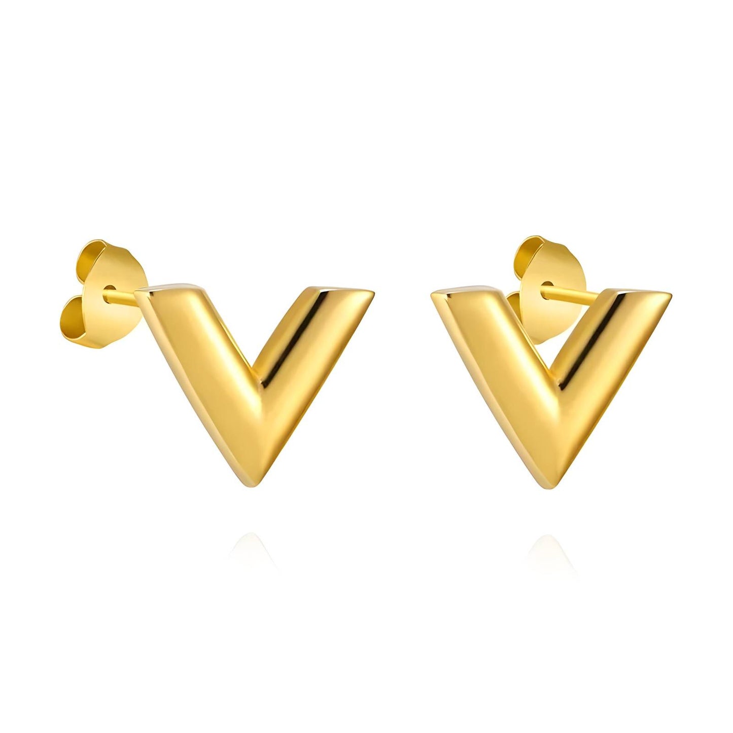 18K gold plated Stainless steel  Letter V earrings, Intensity