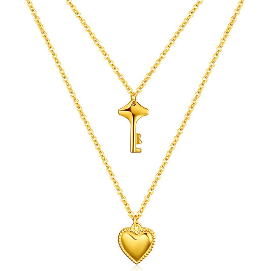 18K gold plated Stainless steel  Heart and Key necklace, Intensity