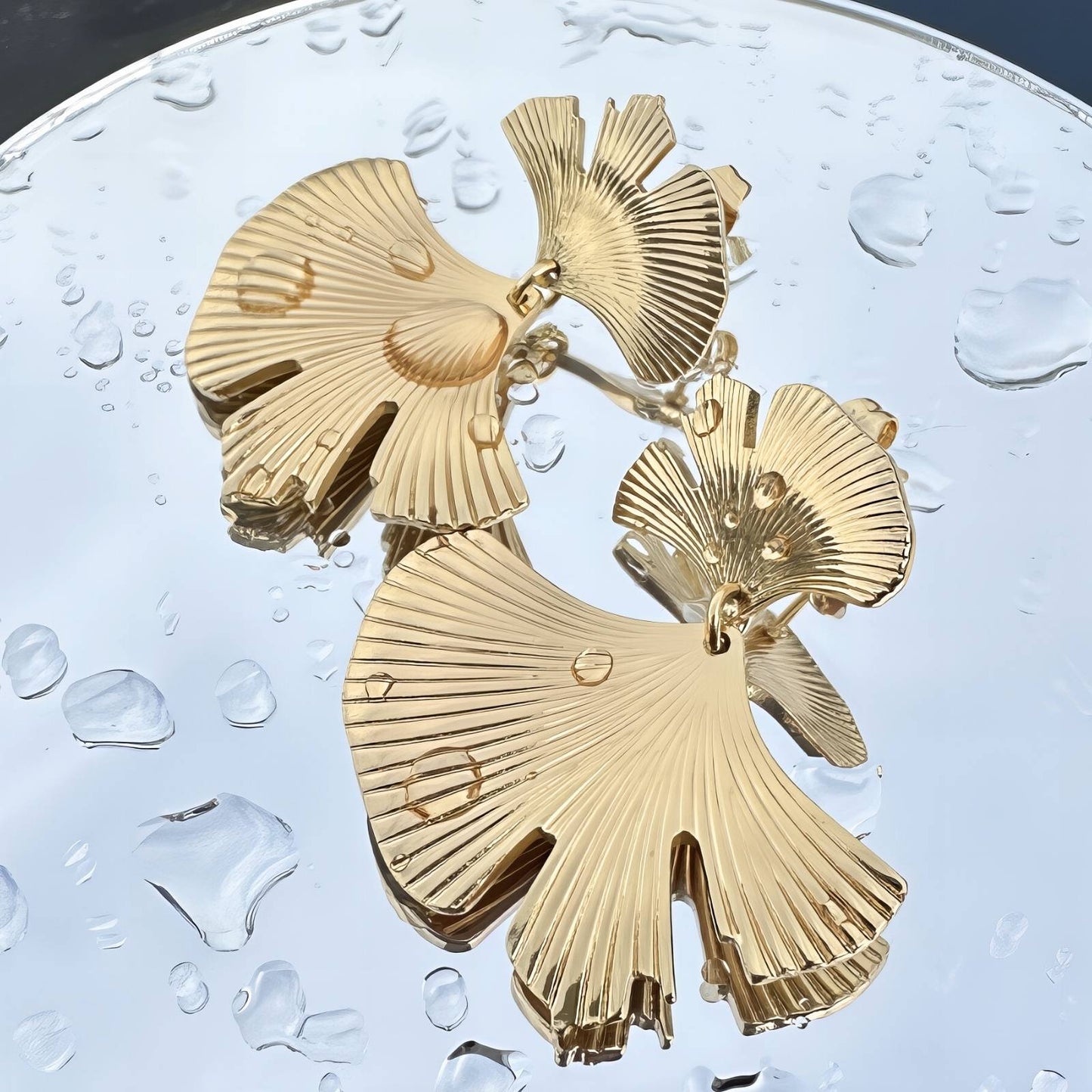 18K gold plated Stainless steel  Ginkgo leaf  earrings, Intensity