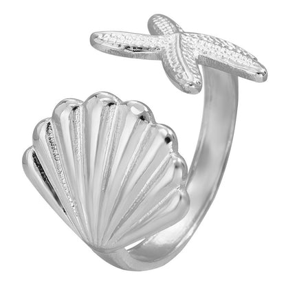 Stainless steel  Starfish &amp; Shell finger ring, Intensity