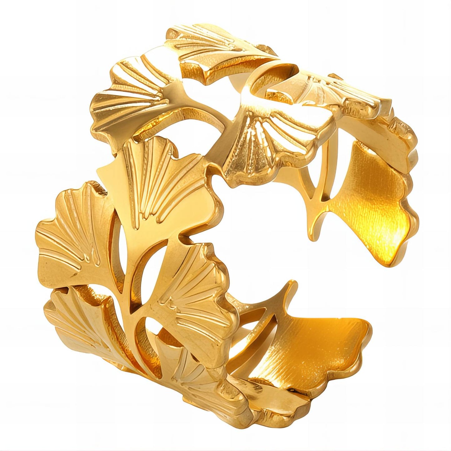 18K gold plated Stainless steel  Ginkgo leaves finger ring, Intensity