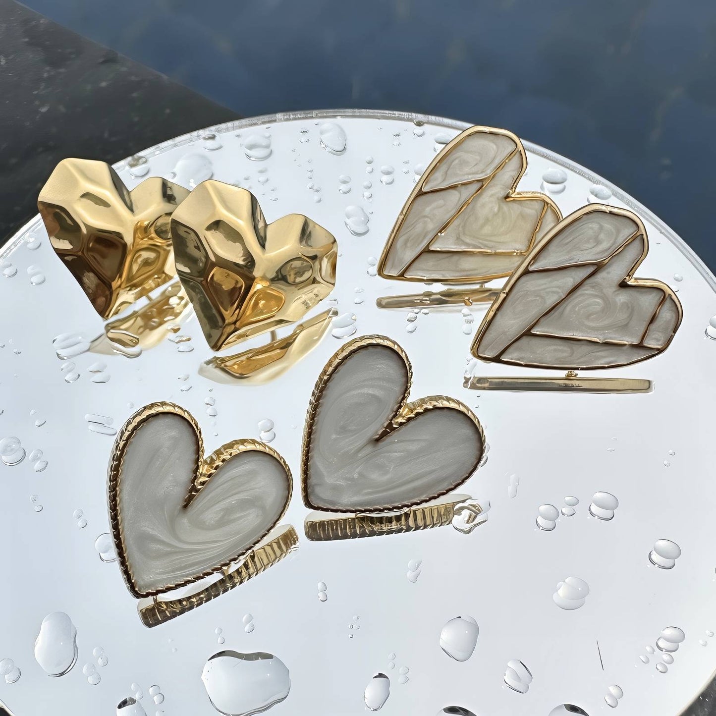 18K gold plated Stainless steel  Hearts earrings, Intensity