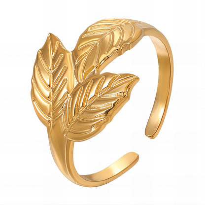 18K gold plated Stainless steel  Leaf finger ring, Intensity