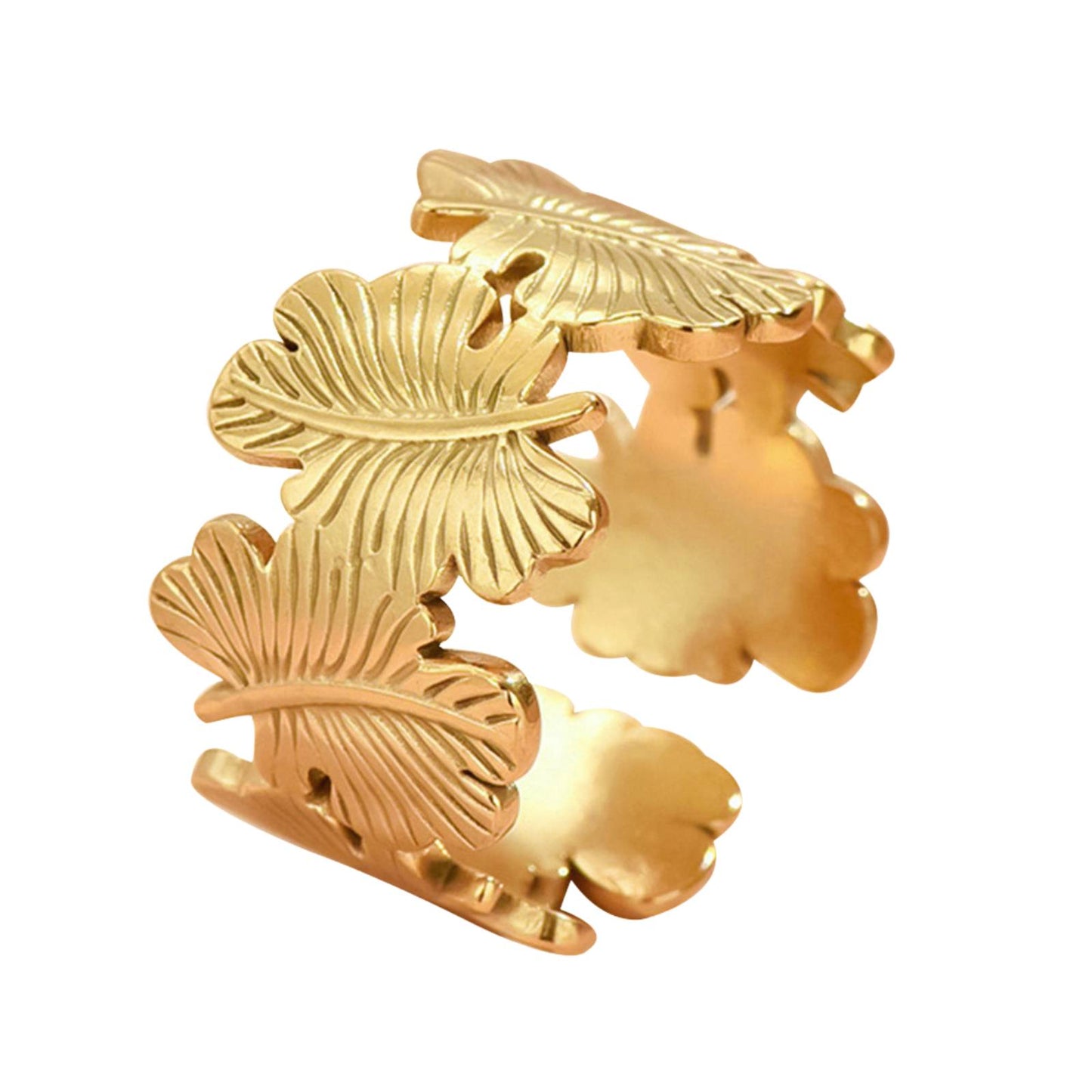 18K gold plated Stainless steel  Leaves finger ring, Intensity